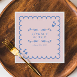 Guardanapo De Papel Casamento Escrito De Mão Ilustrada De Onda Retro