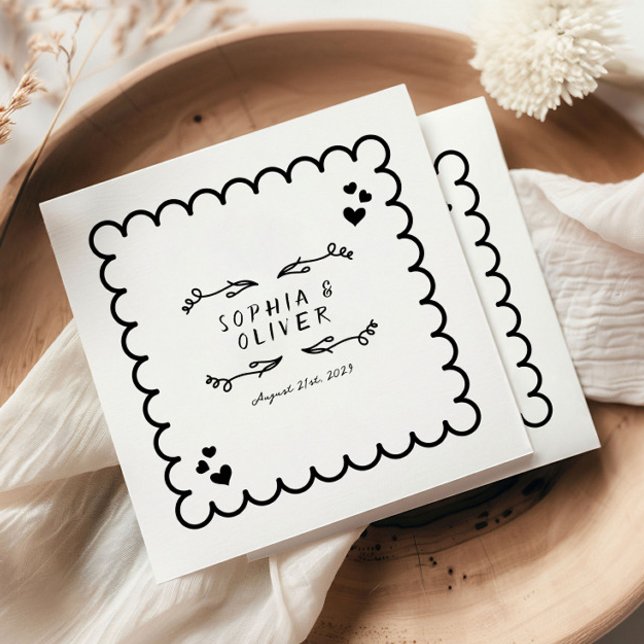 Guardanapo De Papel Casamento Escrito De Mão Ilustrada De Onda Retro (Criador carregado)