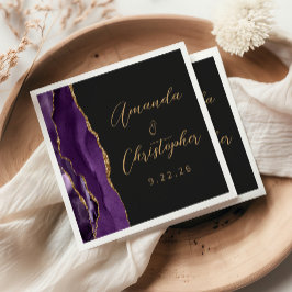 Guardanapo De Papel Casamento Escuro Ágata Roxo Dourado Script