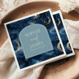 Guardanapo De Papel Casamento Estrela Celestial Elegante Dourado Azul