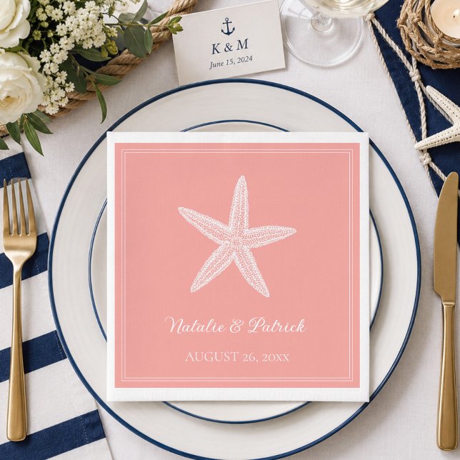 Guardanapo De Papel Casamento Estrela-do-Mar Coral (Coral Starfish Wedding Napkins)