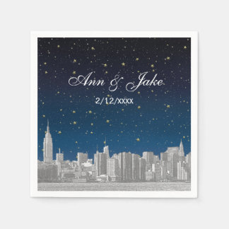Guardanapo De Papel Casamento Estrelado Azul com Silhueta de NYC Grava