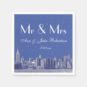Guardanapo De Papel Casamento estrelado azul gravado da skyline DIY BG