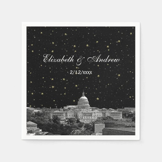 Guardanapo De Papel Casamento Estrelado com Silhueta de Washington DC  (Frente)