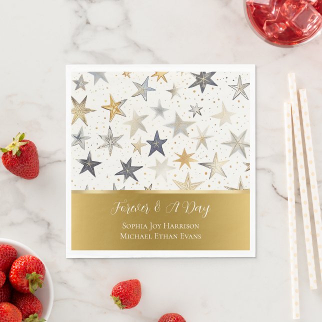 Guardanapo De Papel Casamento Estrelas Prata Dourado Azul  (Insitu)