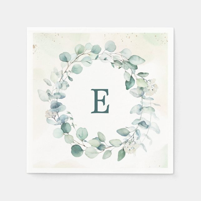 Guardanapo De Papel Casamento Eucalyptus Greenery Wreath Monograma (Frente)