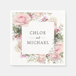 Guardanapo De Papel Casamento feito sob encomenda floral do rosa e o