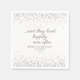 Guardanapo De Papel Casamento Feliz para Sempre Brilho Prata Branco