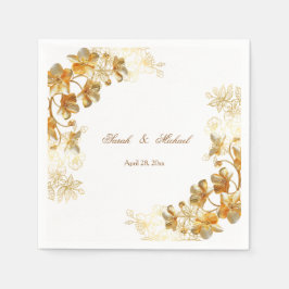 Guardanapo De Papel Casamento Floral 3D Dourado