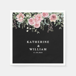 Guardanapo De Papel Casamento floral a preto e rosa-d'água