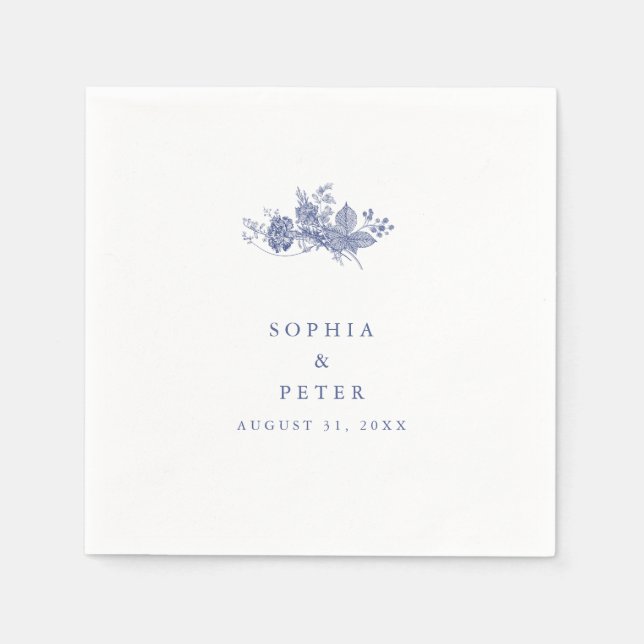 Guardanapo De Papel Casamento Floral Azul-Azul Elegante Toile (Frente)