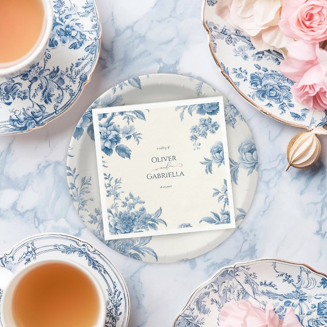 Guardanapo De Papel Casamento Floral Azul-Azul, Toile Francesa Elegant (Criador carregado)