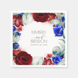 Guardanapo De Papel Casamento Floral Azul-Borgonha e Marinho
