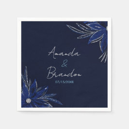 Guardanapo De Papel Casamento Floral Azul Chic Silver e Marinho