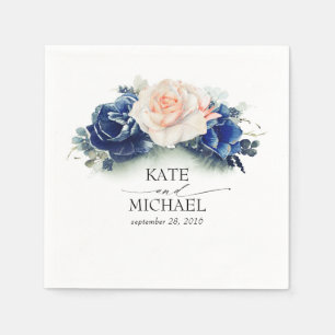 Guardanapo De Papel Casamento Floral Azul de Pêssego e Marinho