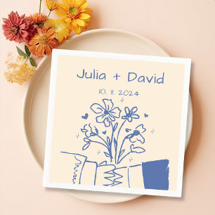 Guardanapo De Papel Casamento Floral Azul Desenhado à Mão Caprichoso