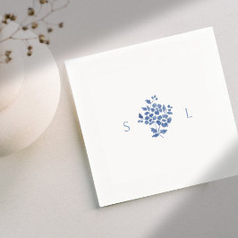 Guardanapo De Papel Casamento Floral Azul e Branco Monograma