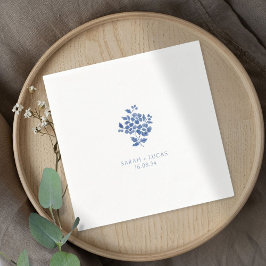 Guardanapo De Papel Casamento Floral Azul e Branco Monograma