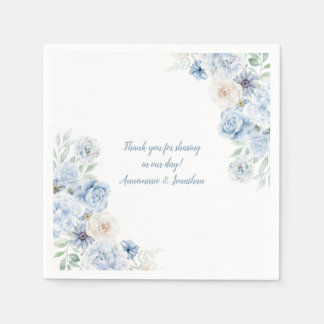 Guardanapo De Papel Casamento Floral Azul e Branco Napkins
