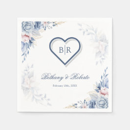 Guardanapo De Papel Casamento Floral Azul e Dourado de Watercolor Napk