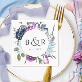 Guardanapo De Papel Casamento Floral Azul e Roxo Elegante