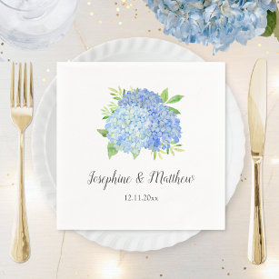 Guardanapo De Papel Casamento Floral Azul Hydrangea Buquê Watercolor