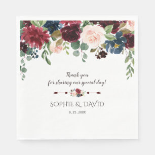 Guardanapo De Papel Casamento Floral Azul-Marinho de Merlot Elegante