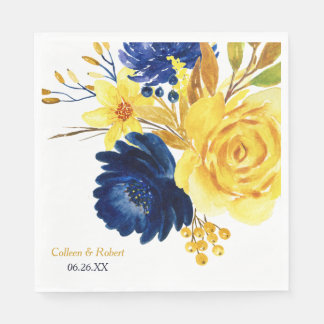 Guardanapo De Papel Casamento Floral Azul, Marinho Dourado Brilhante