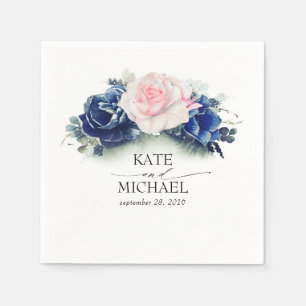 Guardanapo De Papel Casamento Floral Azul Rosa e Marinho