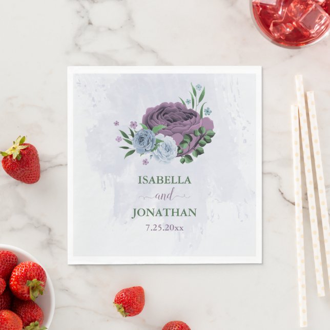 Guardanapo De Papel Casamento floral azul roxo (Insitu)