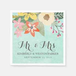 Guardanapo De Papel Casamento Floral Bela Blooms Watercolor / Aqua