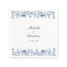 Casamento Floral Blue Watercolor Napkin