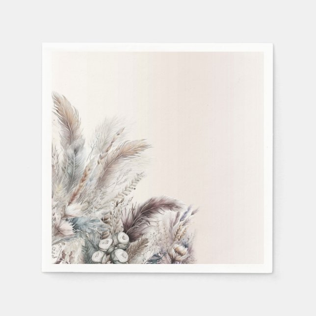 Guardanapo De Papel Casamento Floral Boêmio Terroso com Penas (Frente)