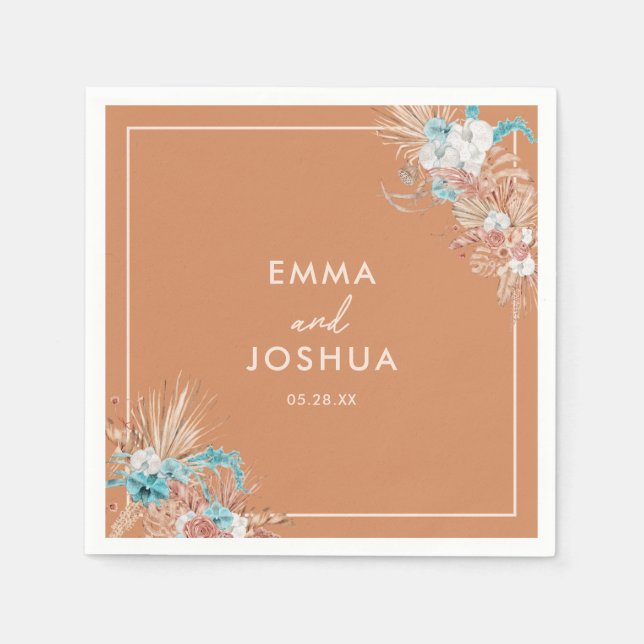 Guardanapo De Papel Casamento Floral Boho Elegante (Frente)