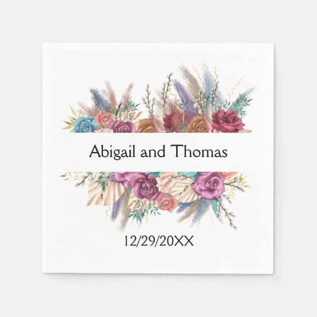 Guardanapo De Papel Casamento Floral Boho Personalizado na Moda  (Frente)
