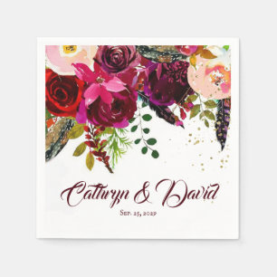 Guardanapo De Papel Casamento Floral Bold Boho Burgundy Personalizado