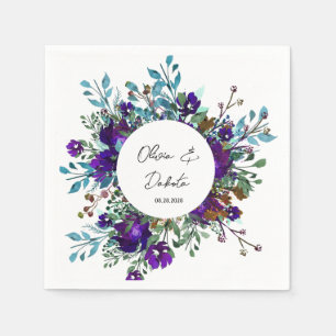 Guardanapo De Papel Casamento Floral Botânico Roxo e Teal