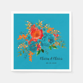 Guardanapo De Papel Casamento Floral Botânico Vermelho Teal Laranja