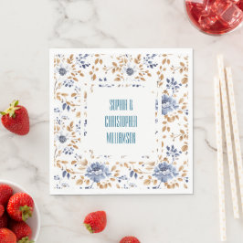 Guardanapo De Papel Casamento Floral Branco Azul