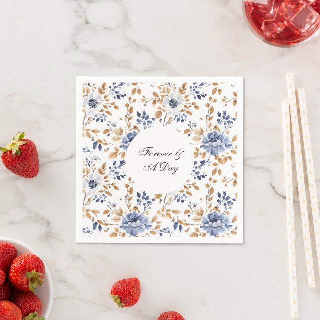 Guardanapo De Papel Casamento Floral Branco Azul-Chic (Insitu)