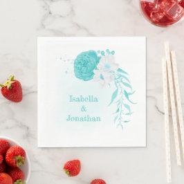 Guardanapo De Papel casamento floral branco de turquesa