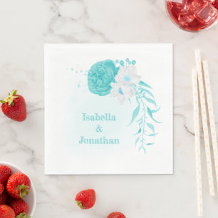 Guardanapo De Papel casamento floral branco de turquesa