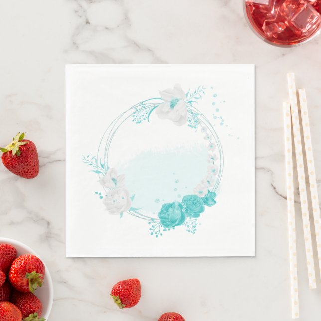 Guardanapo De Papel casamento floral branco de turquesa (Insitu)