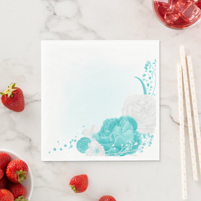 Guardanapo De Papel casamento floral branco de turquesa (Insitu)