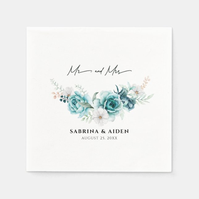 Guardanapo De Papel Casamento Floral Branco Dusty Emerald Green (Frente)