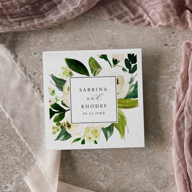 Guardanapo De Papel Casamento Floral Branco Elegante Napkins (Criador carregado)