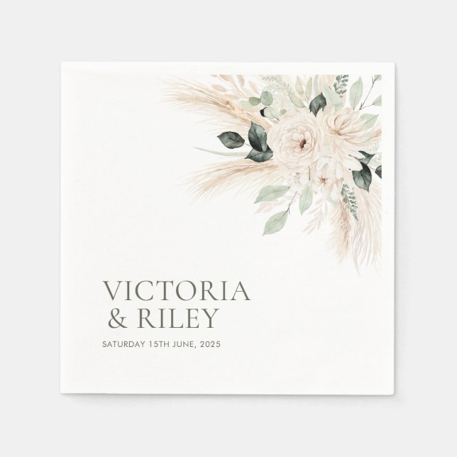 Guardanapo De Papel Casamento Floral Branco Verde Napkins VICTORIA (Frente)