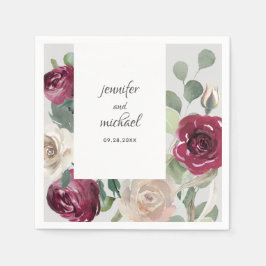 Guardanapo De Papel Casamento Floral Burgundy e Beige Rustic