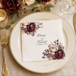 Guardanapo De Papel Casamento Floral Burgundy Elegante & Rosa Empoeira