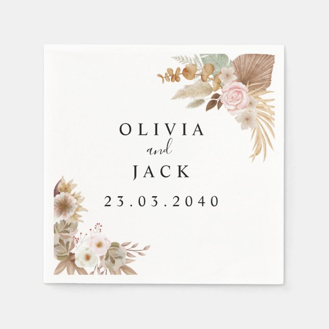 Guardanapo De Papel Casamento floral Chic Bohemian (Frente)